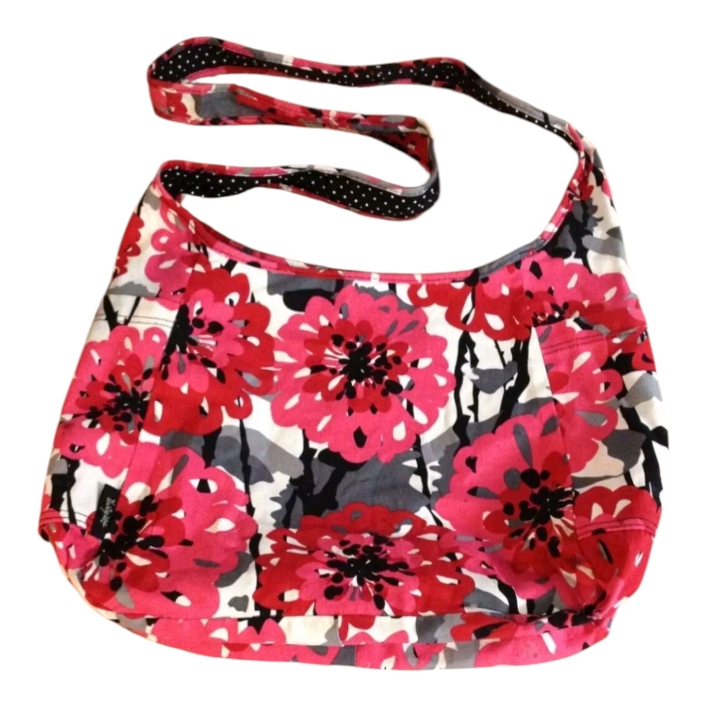 Thirty-One Reversible Bold Bloom Polka-Dot Shoulder Bag Bohemian Bag